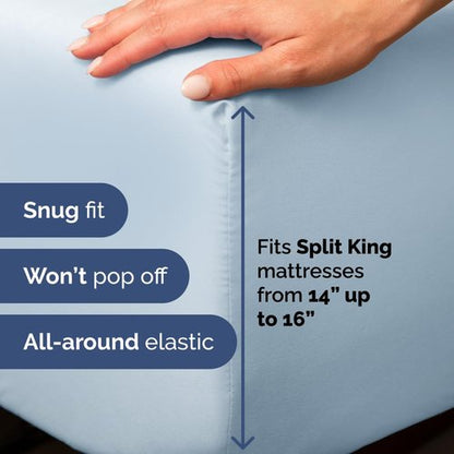 Flex Top Split Head King 4 Piece Sheet Set - Comfy Breathable & Cooling Bed Sheets Set - Hotel Luxury Bedding for Women, Men, Kids, Teens, Boys & Girls - Deep Pockets, Ultra-Soft - Oeko-Tex - Sky Blue