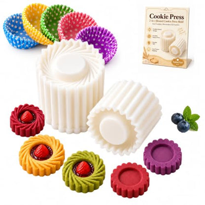 Cookie Press 2-in-1 Sunflower & Lace Pattern Pastry Mold - Easy Release Food-Safe ABS