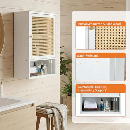Garvee Wall-Mounted Bathroom Cabinet - White Rattan Storage, 3-Tier