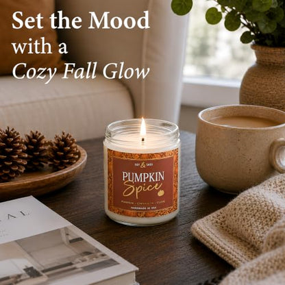 Pumpkin Spice Candle 9oz Fall Scented Soy Candle - Reusable Jar, 50Hr Burn - Pumpkin Spice / 9oz