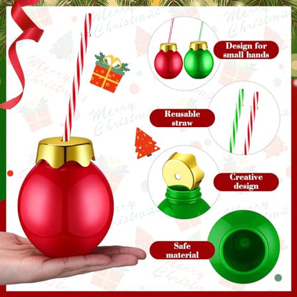 24 Pack Christmas Plastic Ball Cups with Lids & Straws - 12 oz Holiday Party Set