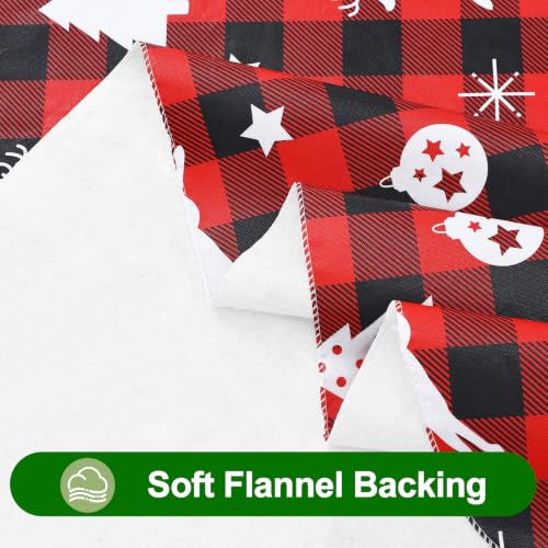 Christmas Table Cloth - Red & Black Round Flannel Backed Vinyl 60 Inch