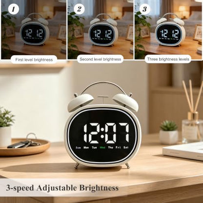 Small Round Digital Alarm Clock with Silent Mode - White