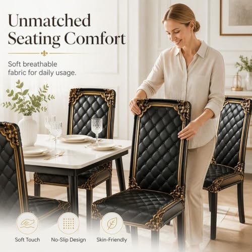 6pcs Washable Baroque Chair Cover for Dining Chairs - Elegant Gold Pattern, Stretch Fit, Waterproof