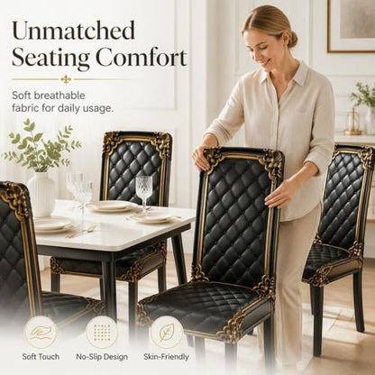 6pcs Washable Baroque Chair Cover for Dining Chairs - Elegant Gold Pattern, Stretch Fit, Waterproof