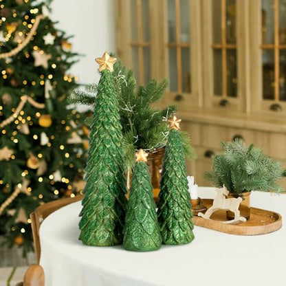 Beeveer 3-Piece Christmas Tree Figurines Set Glitter Resin Table Decor - Green