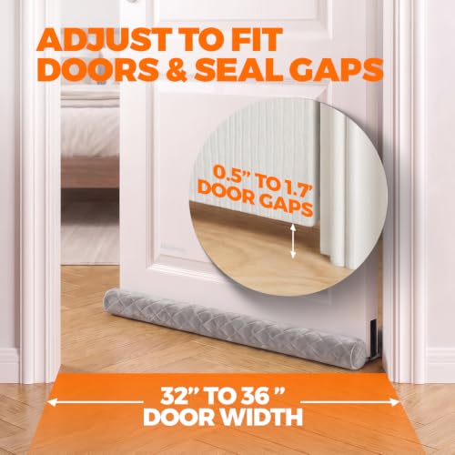 Velvet Door Draft Stopper 36 Inch Gray Under Door Seal Gap Filler