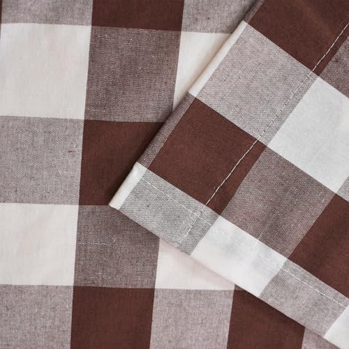Buffalo Check Farmhouse Table Runner 12x60 Inches - Brown & White Plaid, Double-Sided