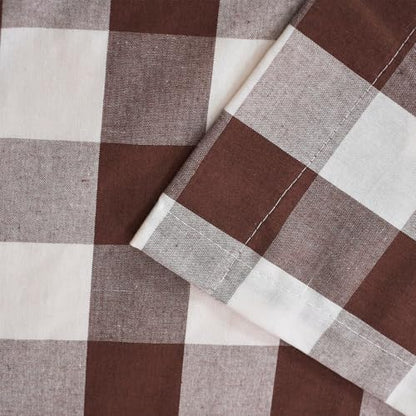 Buffalo Check Farmhouse Table Runner 12x60 Inches - Brown & White Plaid, Double-Sided