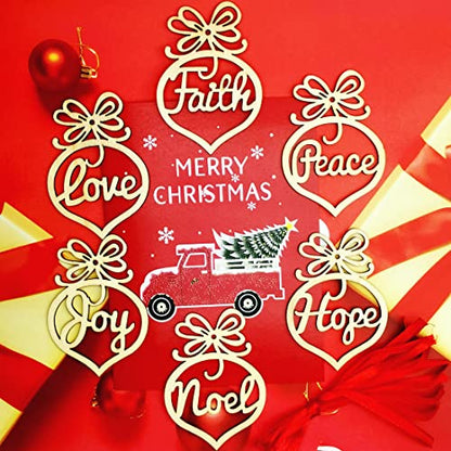 48 Pack Wooden Christmas Ornaments with Words for Holiday Decorations