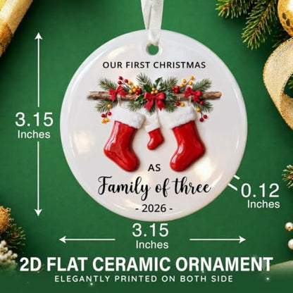 Baby's First Christmas Ornament - Family of Three Stockings - Variation 02
