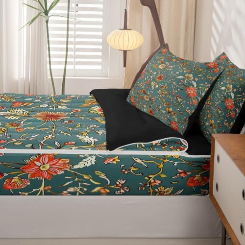 Kids Zipper Bedding Set Full Green Yellow Floral Comforter & Sheet