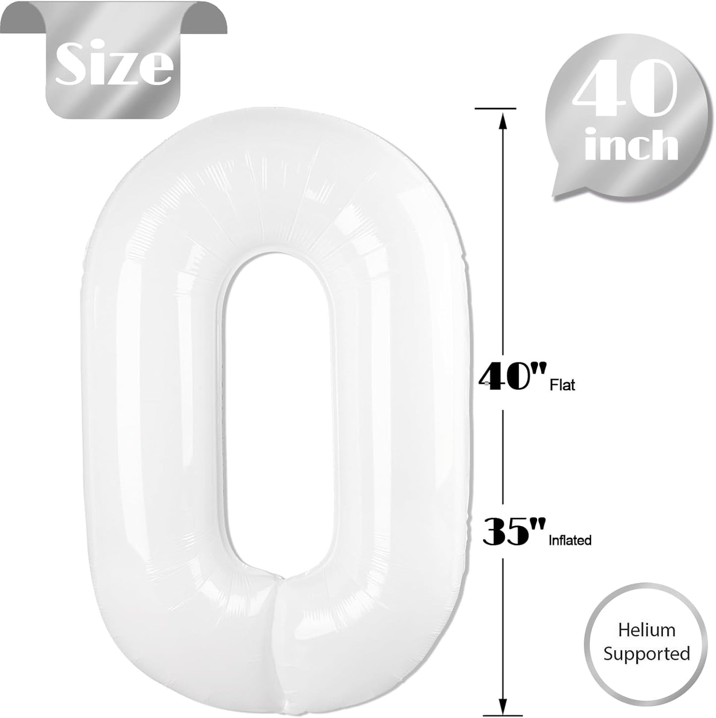 White Number Balloon - 40 Inch Translucent 0 Balloon for Birthday Decorations | Party Supplies