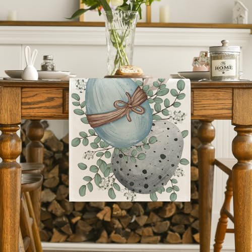 Eucalyptus Egg Easter Table Runner 13x108 Inch Beige Spring Kitchen Decor
