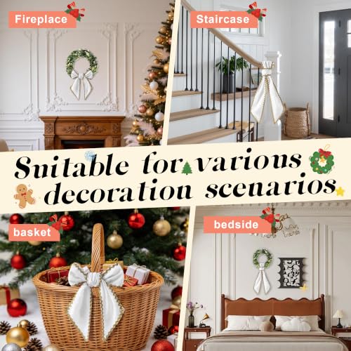 White Scalloped Velvet Wreath Sash for Front Door Decor - 2-Pack, 55 Inches