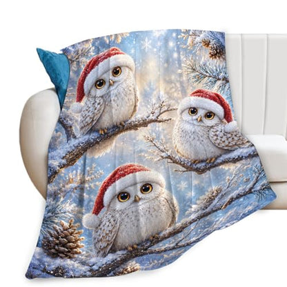 Christmas Owl Throw Blanket - Cute Owls Gift for Boys and Girls 50x40 Inches