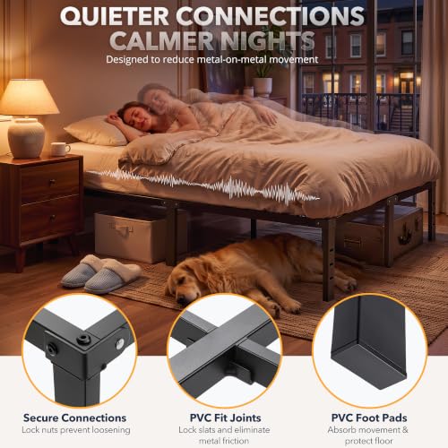 Black Queen Bed Frame with Storage, Metal Platform, Noise-Free Support