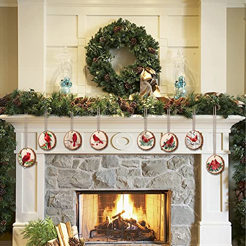 Classic 16 PCS Christmas Wooden Ornaments Red Birds Hanging Decor Tree Crafts