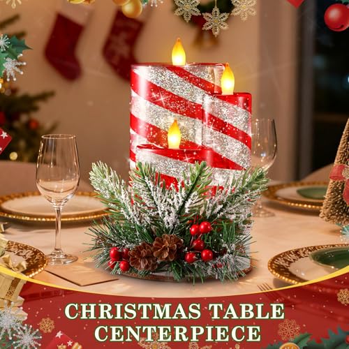 Christmas Snow Globe Flameless Candle with Spinning Glitter - Candy Color LED Tabletop Decor