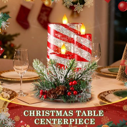 Christmas Snow Globe Flameless Candle with Spinning Glitter - Candy Color LED Tabletop Decor