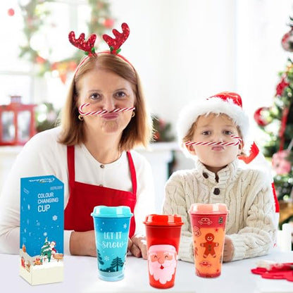 6 Pcs Christmas Color Changing Hot Coffee Cups with Lids - 16 Oz Reusable Plastic Tumblers for Holiday Parties