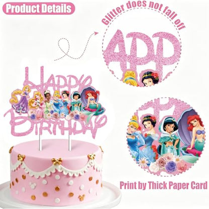 Princess Cake Topper - Pink Glitter Birthday Cake Decoration for Girls