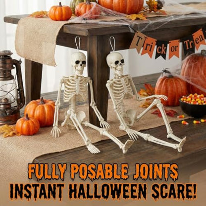 Halloween Hanging Skeleton Decorations - Small 16 Inches - Set of 2 - Flexible Joints
