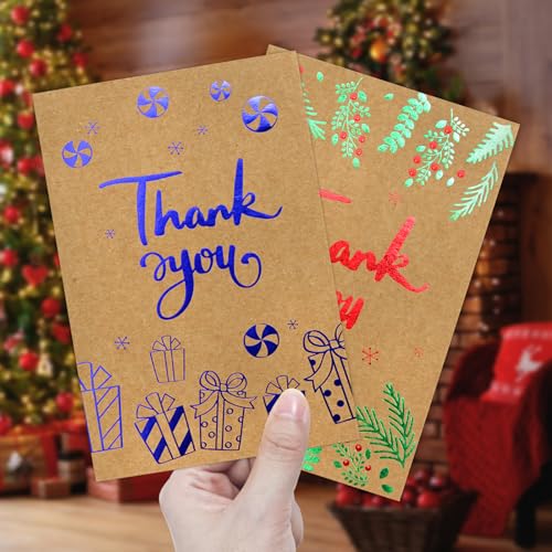Christmas Thank You Cards with Envelopes 12 Pack Kraft Blank Holiday Greeting Cards