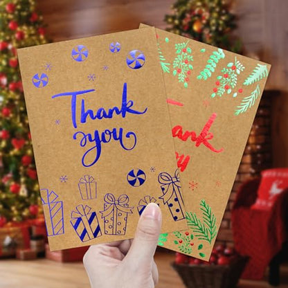 Christmas Thank You Cards with Envelopes 12 Pack Kraft Blank Holiday Greeting Cards