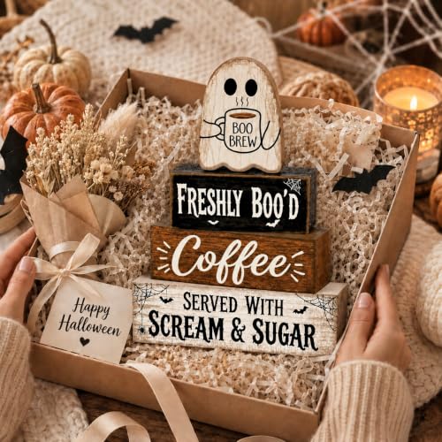 Halloween Wooden Ghost Kitchen Coffee Bar Decor - Cute Ghost Sign Variation