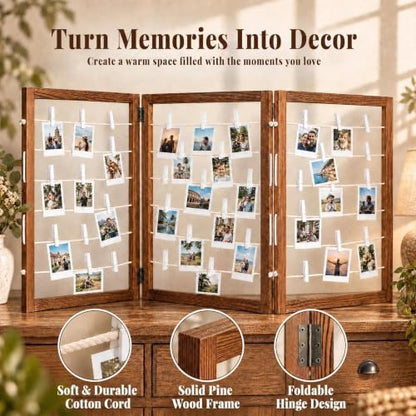 54x24 Inch Wood Photo Hanging Boards with Clips - 3-Panel Rustic Display