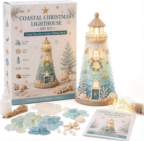 DIY Lighted Christmas Lighthouse Kit - Sea Glass Style, Set-F