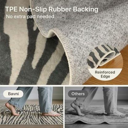 Indoor Zebra Rug 2x3 Small Entryway Door Mat - Grey & Beige Washable