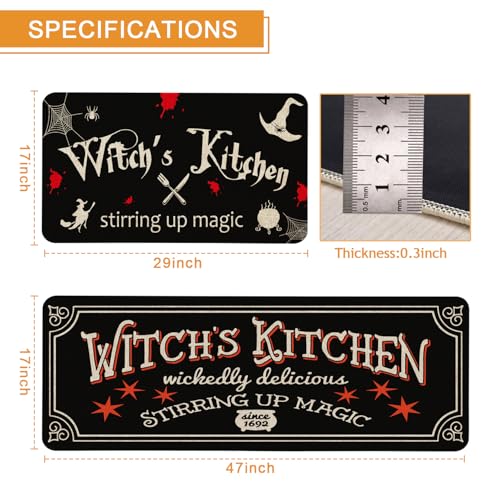 Halloween Witches Kitchen Mat Set of 2 - 17x29 & 17x47 Inches, Non-Slip Home Decor Rugs
