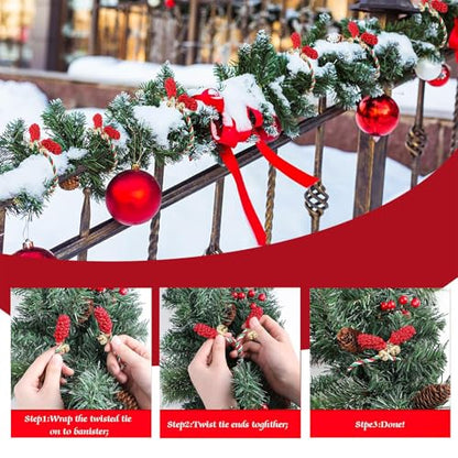 12PCS Christmas Wreath Ties with Bell - Multi Color Garland & Rail Decorations