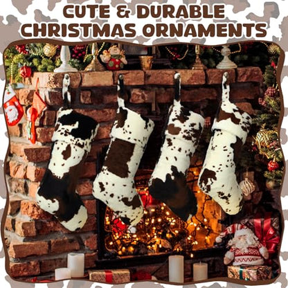 6 Pcs 20-Inch Faux Fur Christmas Stockings with Cowprint Design