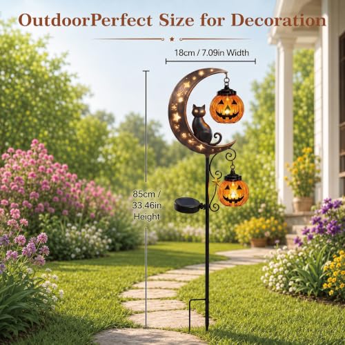 Halloween Solar Garden Stake Light with Pumpkin & Black Cat - Outdoor Decor Style C