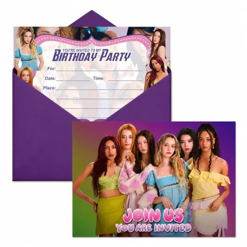 Kpop Theme Birthday Invitation Cards with Purple Envelopes – 16 Pack