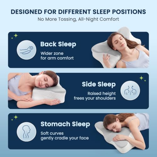 Contoured Cervical Pillow for Neck Pain Relief - Dual Height, King Size, Light Gray