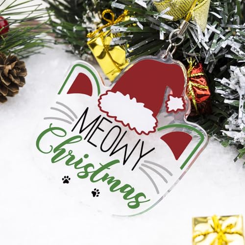 Christmas Cat Ornament Gifts for Women Acrylic White - Purrfect Holiday Decor