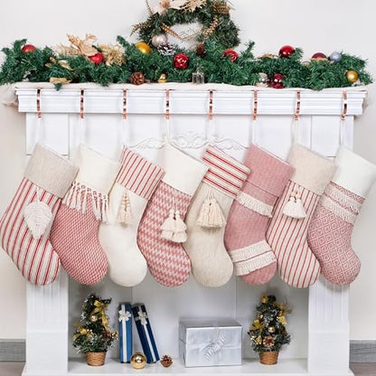 Christmas Stockings 8 Pack - 20-Inch Rustic Farmhouse Holiday Decor - Red Set of 8