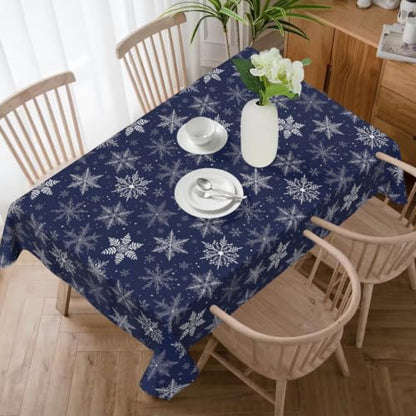 Blue Snowflake Tablecloth - Rectangular 60x84 Inches Holiday Fabric - Variation of Blue Snowflake / 84" x 60"