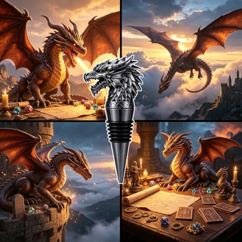 Dragon Wine Stopper with Silver Finish and Gift Bag - Fantasy Collectible