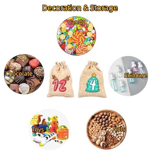 Brown Christmas Advent Calendar Bags, 24 Days Countdown Burlap Gift Bags