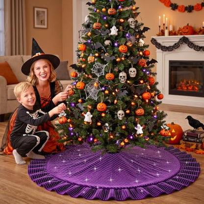 Purple Ruffled Velvet Christmas Tree Skirt - 36 Inch Diameter