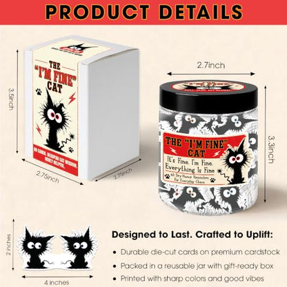 I'm Fine Black Cat Affirmation Jar - Funny Sarcastic Humor Desk Decor Gift