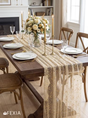 Gold Table Runner 10FT Gauze Glitter Wedding Party Decor - Rose Gold / 6 Pack