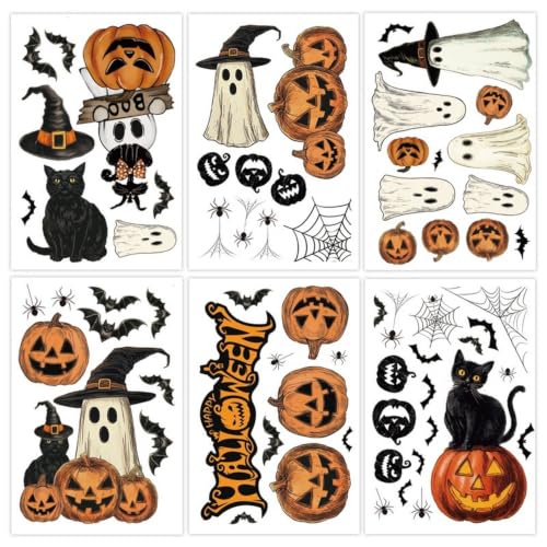 Halloween Window Clings Stickers Set - Ghost, Pumpkin, Bat & Spider Web - Style 14