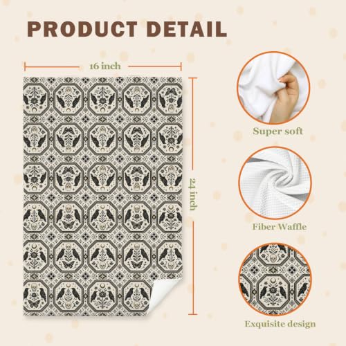 Halloween Skull Bird Floral Kitchen Towels 16x24in - Decorative Cotton Dish Towels