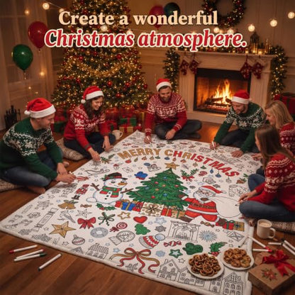 Christmas DIY Coloring Blanket Set for Adults & Kids - Cozy Washable Throw with Markers